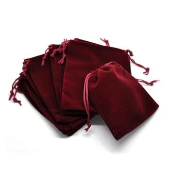 

50 Gift Dark Red Velveteen Pouch Jewelry Bags With Drawstring 12x10cm