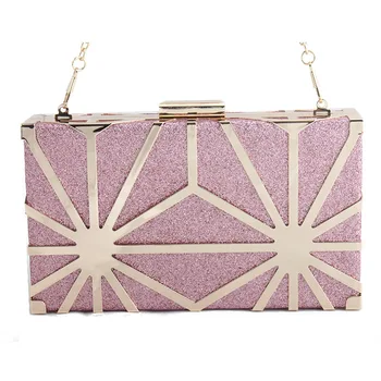 

Fashion Women Metal Clutches Hollow Out Ladies Evening Bags Box Clutch Handbags Party Dinner Chain Shoulder Bag