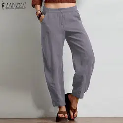 2019 модные брюки женские повседневные брюки ZANZEA женские штаны-шаровары хлопковые однотонные женские брюки спереди на молнии уличный