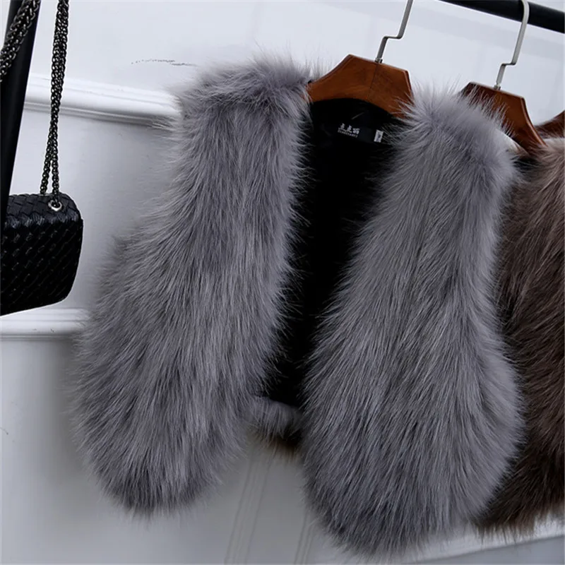 

Faux Fur Coat Spring Women Casual Coat Slim Sleeveless Faux Fox Fur Vest Winter Short Jacket Casaco Feminino