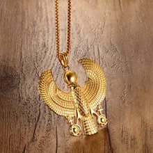 Men Necklaces Gold Plate Egyptian Flying Horus Bird Falcon Holding Ankh Pendant Fashion Hip Hop Costume Jewelry Vintage Choker