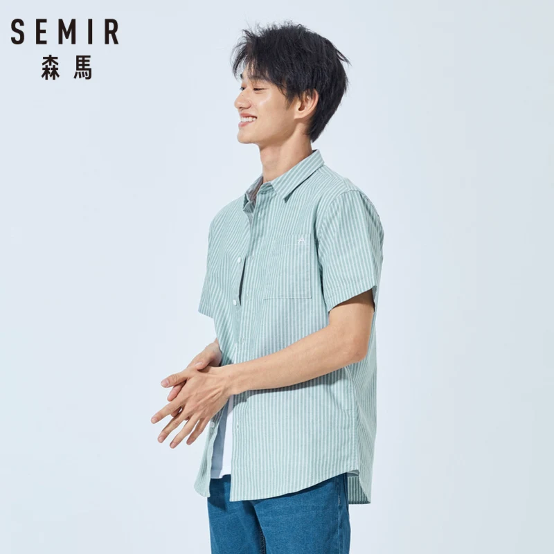 Najtaniej SEMIR koszula z krótkim rękawem mężczyzna 2019 lato nowa wersja koreańska w pionowe paski bawełniana koszula mężczyźni odzież długa koszula