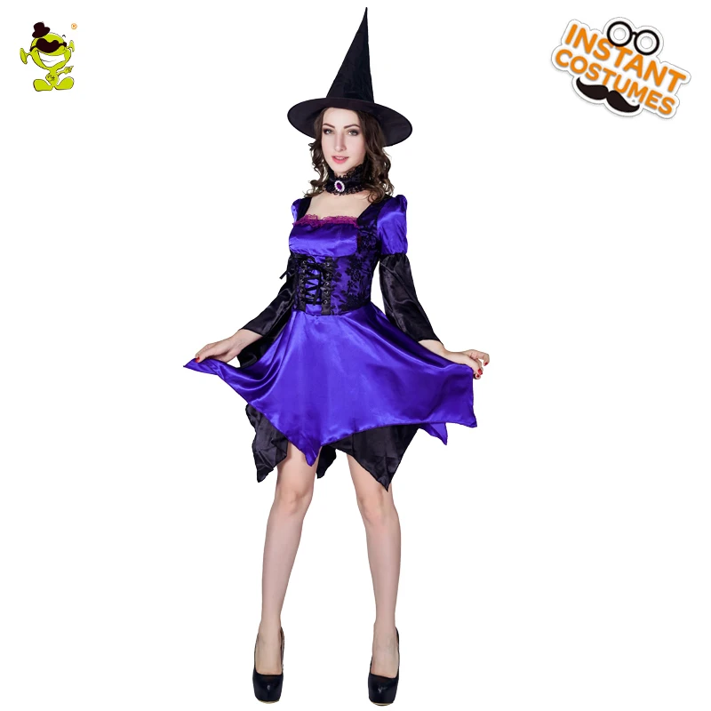 Halloween Party Women Sexy Witch Costume Fancy Dress Purple Color Witch ...