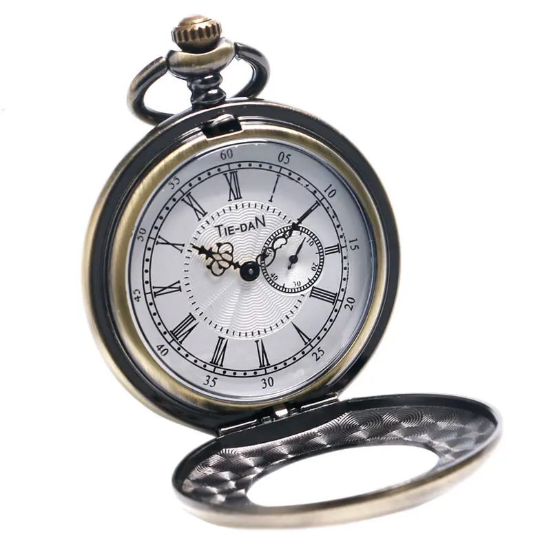 Половина охотника бронзовые кварцевые карманные часы Уникальный Маленький Второй Циферблат винтажные карманные Подвесные часы с цепочкой подарок Reloj de bolsillo