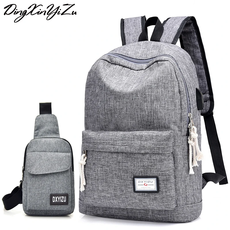 

2 Sets Canvas USB Charging Bags Man Business Backpack Male Mochila Escolar Backpack Women School Bags Backpacks for Students