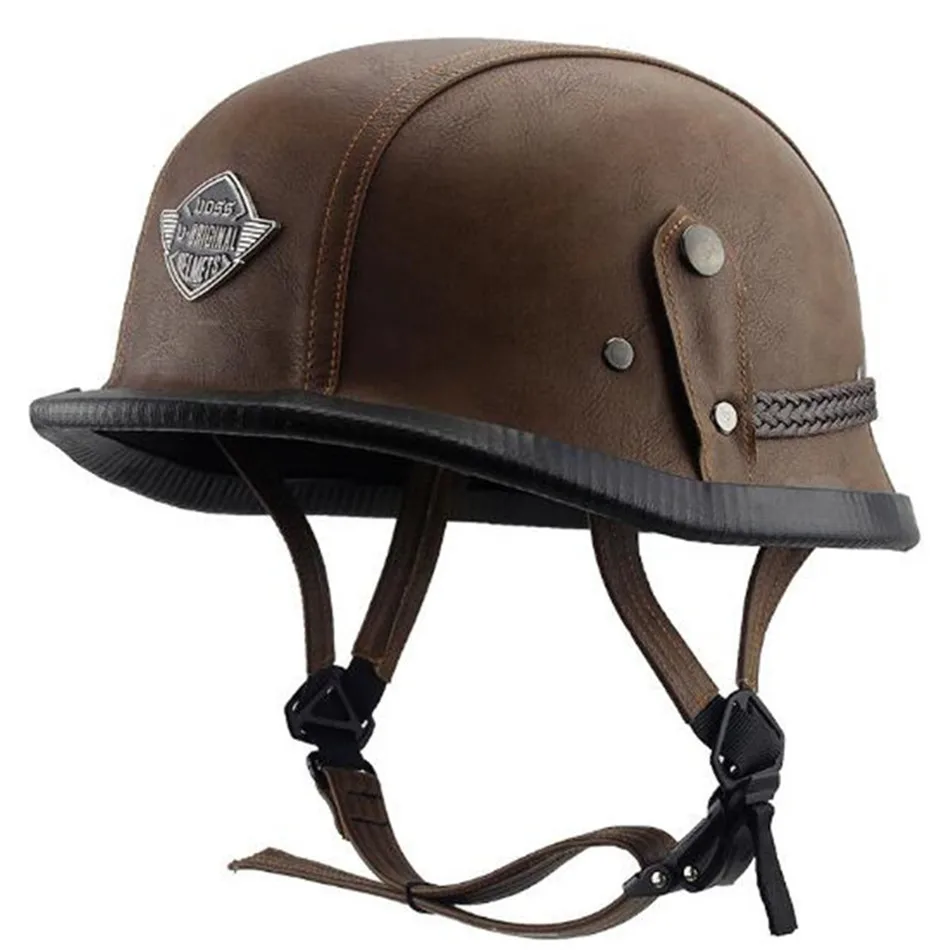 

WWII Motorcycle Helmet vintage Half Face Helmet Retro German Chopper Cruiser PU leather helmets cascos para For harley DOT
