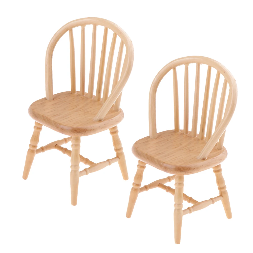 MagiDeal 2Pcs 12th Dollhouse Miniature Wooden Dining Chair with Slatted Back
