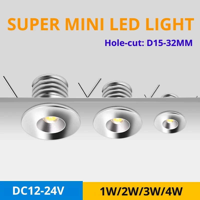 

12pcs/lot Super Mini LED Spot Light High Quality 1W 2W 3W 4W DC12V 24V Recessed LED Ceiling Lamps