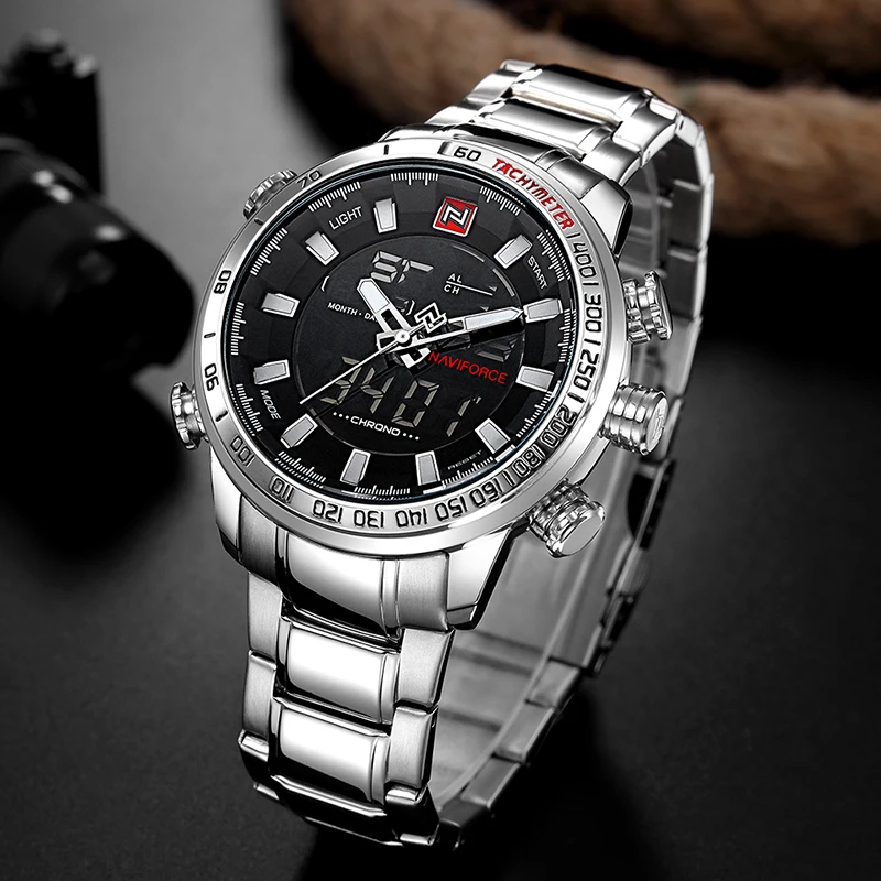 NAVIFORCE Top Brand Men Military Sport Watches Mens LED Analog Digital Watch Male Army Stainless Qu