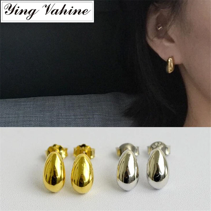 

ying Vahine 925 Sterling Silver Jewelry Sparkly Geometric Oval Stud Earrings for Women boucle d'oreille femme 2018
