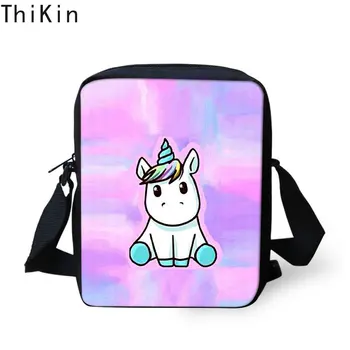 

THIKIN Cute Unicorns Pink Painting Messenger Bag Girls Mini Women Fashion Handbags Kids Shoulder Bag Popular Light School Bog