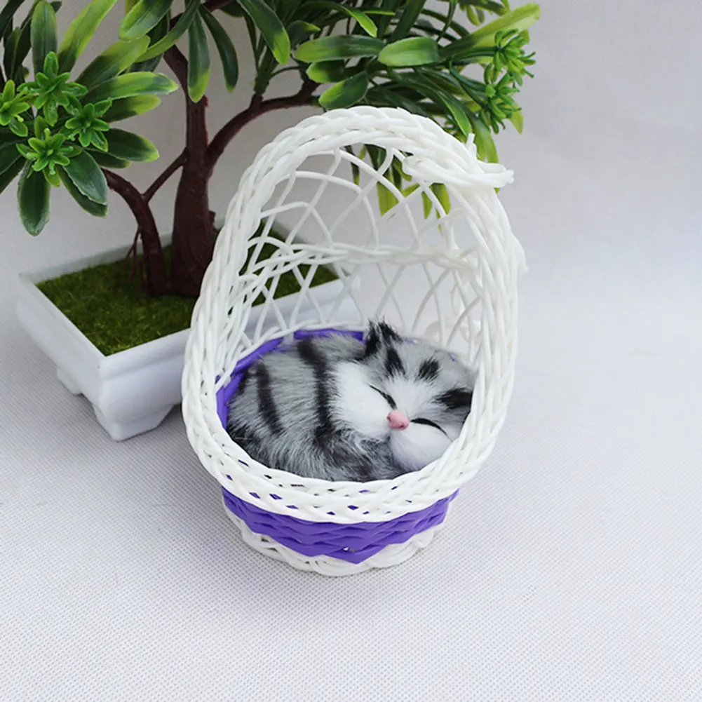 

Simulation Plush Cats Toy Kitten Sound Figurine in Basket for Home Decoration Ornaments XH8Z