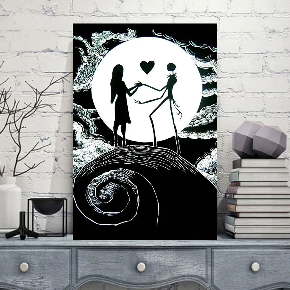 

1Pcs No Frame Black Halloween Sugar Skull Skeleton Jack Love Heart Canvas Painting Modern Abstract Oil Paintings Wall Art