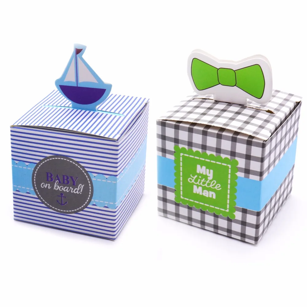 

Baby Shower Candy box My Little Man" bowknot tie and "Baby On Board!" Pop-Up Sailboat Baby candy box Boy Birthday Decorati