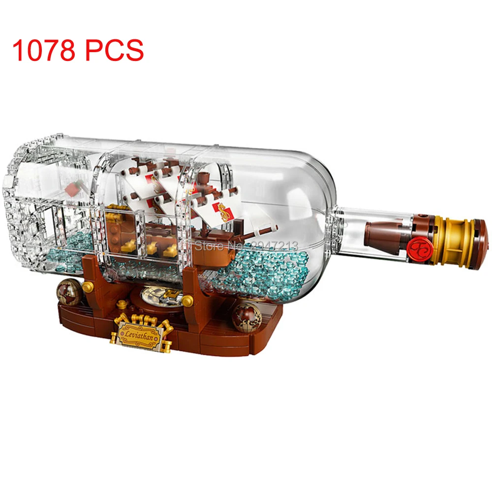 

compatible LegoINGlys Creative Pirates of the Caribbean ship in the bottle Building Blocks model brick toys for children gift