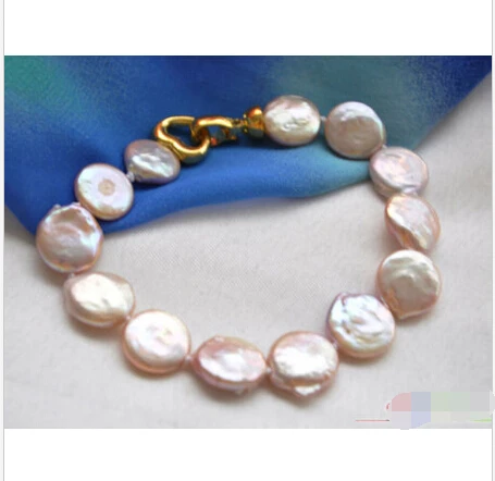 

P4025 8" 14mm lavender coin freshwater pearl braceletNoble style Natural Fine jewe Fast SHIPPING