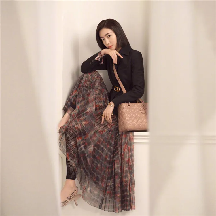 

2019 Runway Pleated Long Skirts Womens Plaid Print High Waist Skirt Elastic Waist Chiffon Maxi Skirt Faldas Largas Mujer Jupe