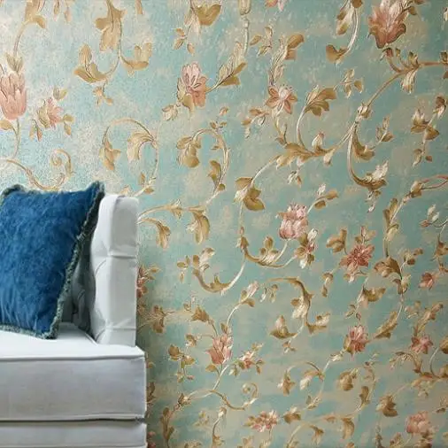 Waterproof Vinyl Vintage navy flowery floral wallpaper ...