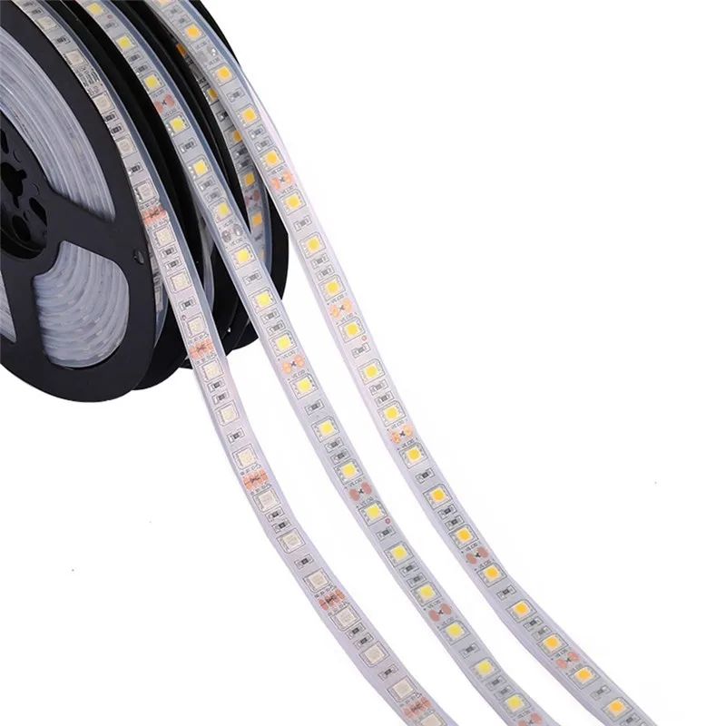 Светодиодная лента SMD5050 DC12V 60 Светодиодный s/m 5 м/лот водонепроницаемый гибкий светодиодный RGB свет с адаптером питания украшения дропшиппинг