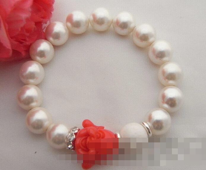 

FREE SHIPPING>>>@@ > 01493 White Shell Pearl&Coral Bracelet