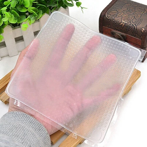 Home Kitchen Tool Clear Square Reusable Silicone font b Food b font Wrapper Seal Cover Film