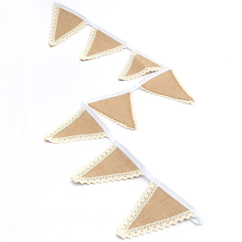 2M Vintage Lace Burlap Wedding/Christmas Banner Retro Chic Rustic Wedding Bunting Hot Sale Romantic Decorations Banner