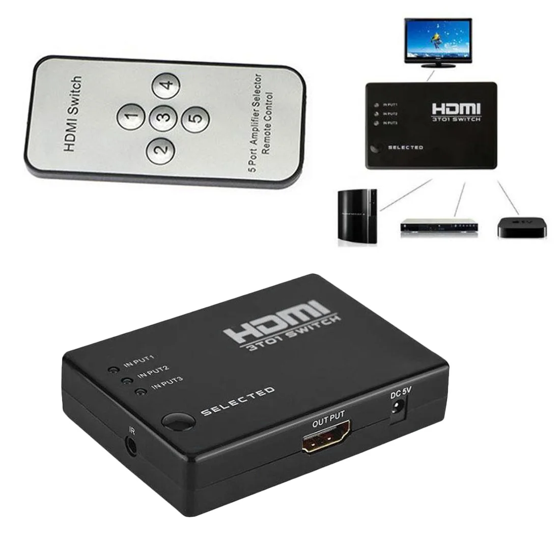 Kebidumei мини-разветвитель hdmi 3 Порты и разъёмы концентратор Box автоматический переключатель с удаленным Управление Выход Переключатель hdmi 3D