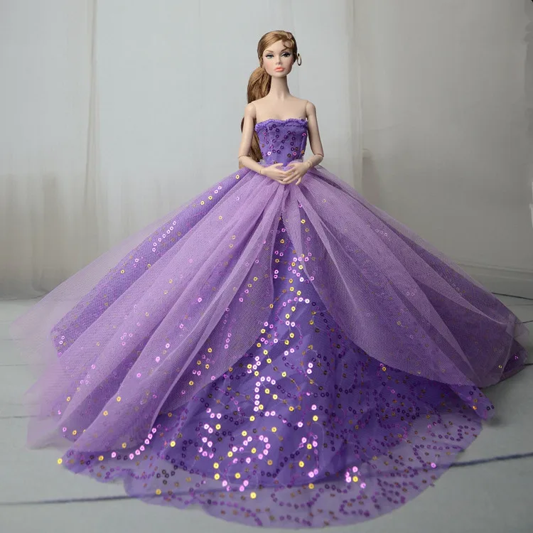 Великолепное фиолетовое кружевное платье/атласное шикарное платье Sequn, наряд для свадебной вечеринки, одежда для 1/6, кукла Барби Синьи кюрн