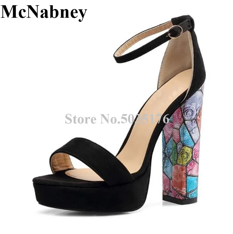 

2019 European New Fashion Solid Flower Platform Peep Toe Ankle Buckle Strap Women Sandals High Heel Hoof Heel Dress Women Shoes