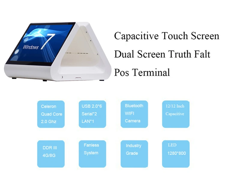 2018 новая pos система 12 дюймов pos touch все в одном пк двойной экран кассовый аппарат и 80 мм принтер