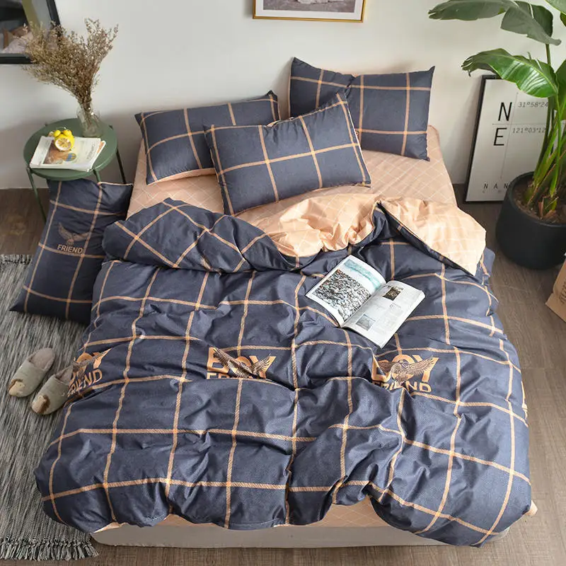 

Free Shipping Plaid AB Side Style 4PCS Bedding Set Reactive Printing Full King Queen Twin Europe comforter cover set pillowcases