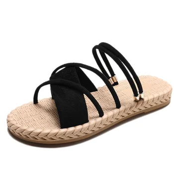 

2019 New Women Sandals Fashion Peep Toe Buckle Design Roman Sandals Women Flat Shoes Summer Beach Ladies Shoes Sandals