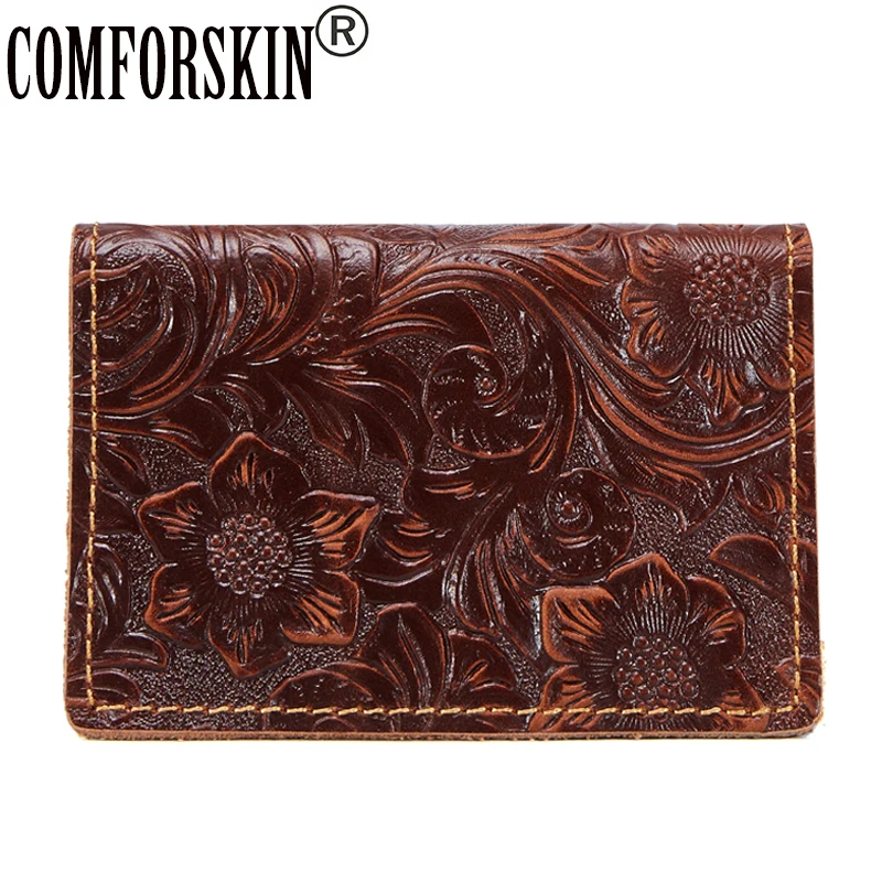 

COMFORSKIN Premium 100% Cowhide Leather Vintage ID Card Wallets 2018 Hot Brand Designer Embossing Women's Credit Card Holders