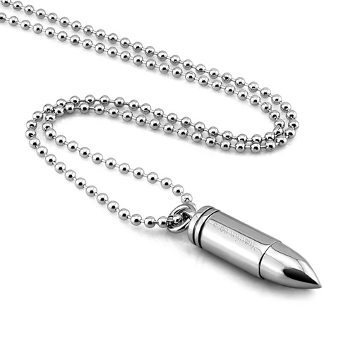 Индивидуальная однотонная 925 Серебряная подвеска в виде пули, модное ожерелье, Стерлинговое Серебро, мужские ювелирные изделия в стиле рок, хип-хоп - Окраска металла: Bead chain 46cm