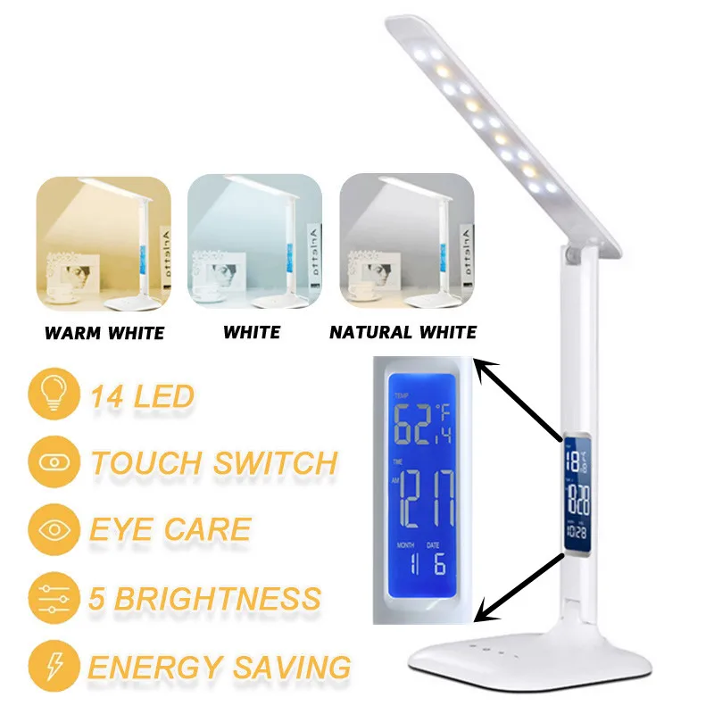 

Smuxi LED Table Lamp Office Home Desk Lamp with Multi-function Display Eye-protected Light For Bedroom 5 gear dimming Brightness
