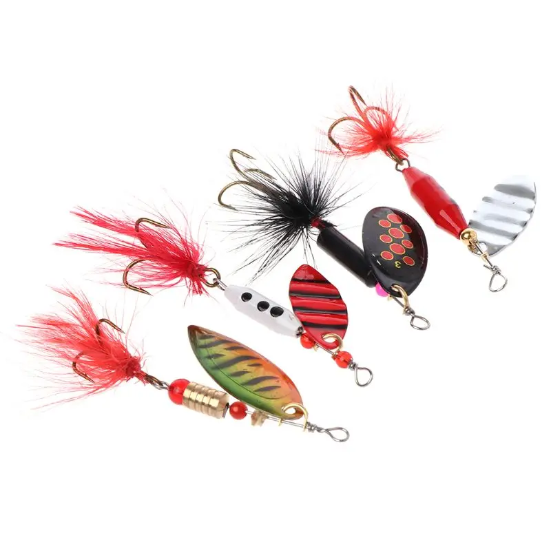 

4 Pcs/Set Fishing Bait Treble Hook Feather Artificial Lure Hard Sequins Rotation Spoon Noise Wobbler Crankbait Baits For Carp