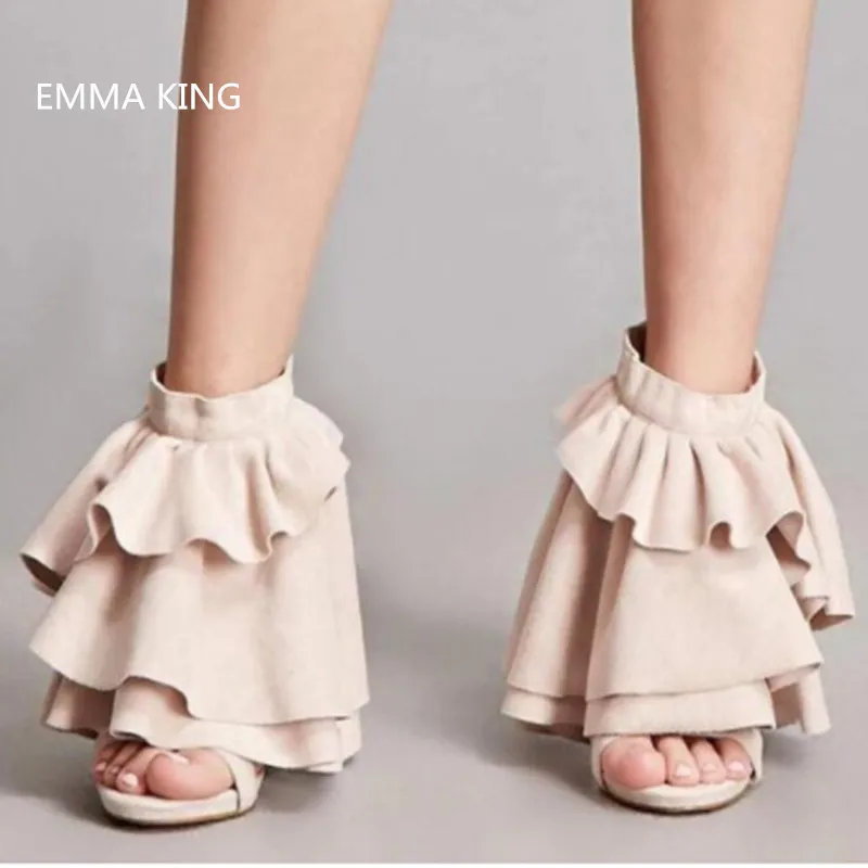

Fashion High Heels Summer Sandals Women Pleated Ruffles Stiletto Heels Roman Sandals Open Toe Back Zipper Party Ladies Shoes