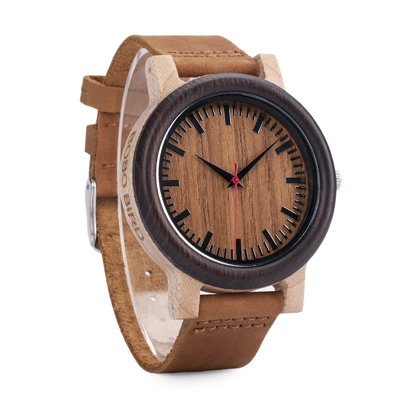 BOBO BIRD M14 Vintage Unique Design Wooden Watch For Men With Genuine Leather Strap in Gift Box