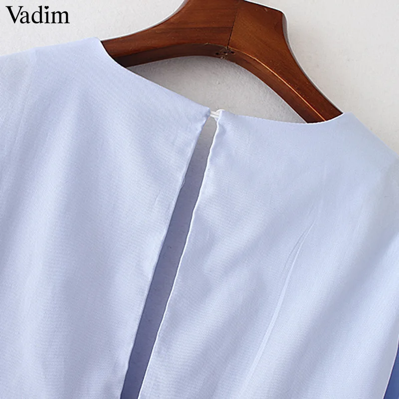 Vadim синее Плиссированное Свободное платье с v-образным вырезом и расклешенными рукавами, милое модное повседневное мини-платье с рукавом три четверти