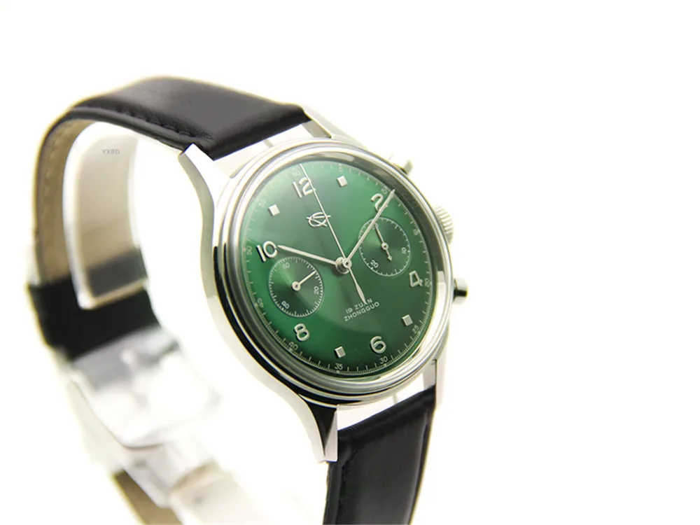 

Seagull red Movement Mechanical Chronograph Mens Wrist watch Pilot Officiall Reissue 304 St19 1963 Flieger exibition Green Dial