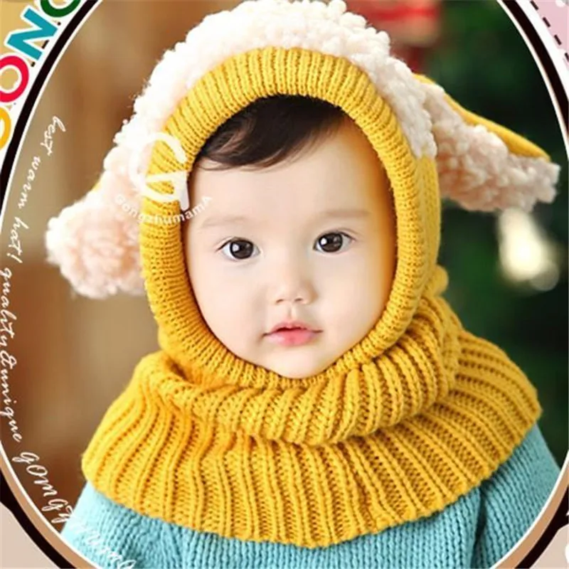 

Yellow Winter Baby Kids Girls Boys Warm Woolen Coif Hood Scarf Scarves Caps Hats