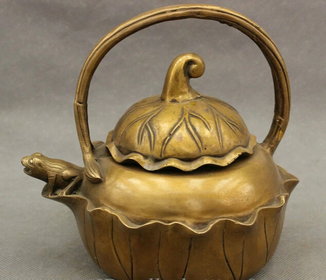 

bi002444 China Chinese Bronze Folk Jump Statue Lotus Claret Jug Teapot Wine Pot Flagon