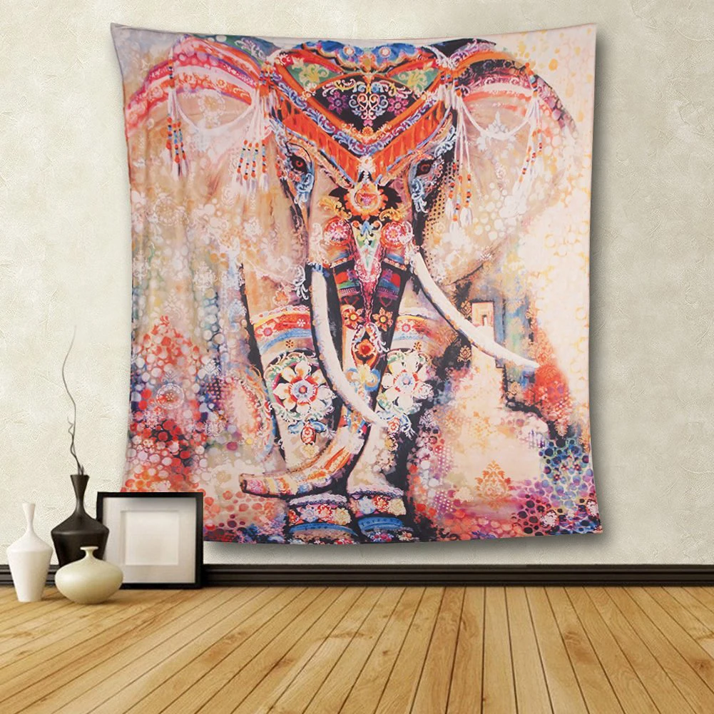 

130/210x150cm Elephant Tapestry Wall Hanging Colored Printed Home Furnishing Bohemian Mandala Tapestry Dorm Decor Wall Carpet