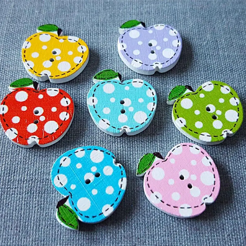 50Pcs Multicolor Apple Shape Buttons DIY 2 Holes Buttons Dot Printing