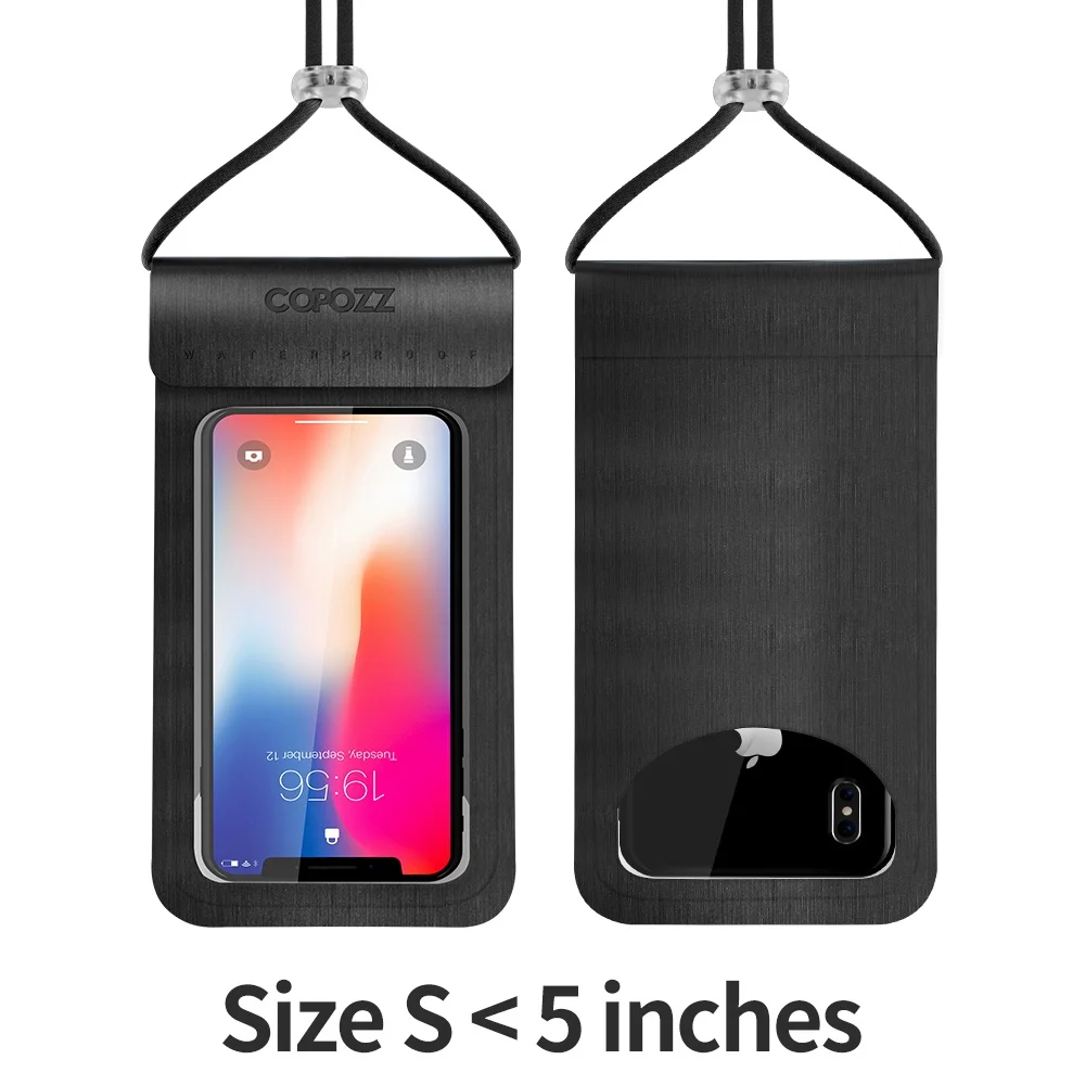 COPOZZ водонепроницаемый чехол для телефона, чехол для сенсорного экрана, сумка для сухого дайвинга, чехол с шейным ремешком для iPhone, Xiaomi, samsung, Meizu - Цвет: Black S Size