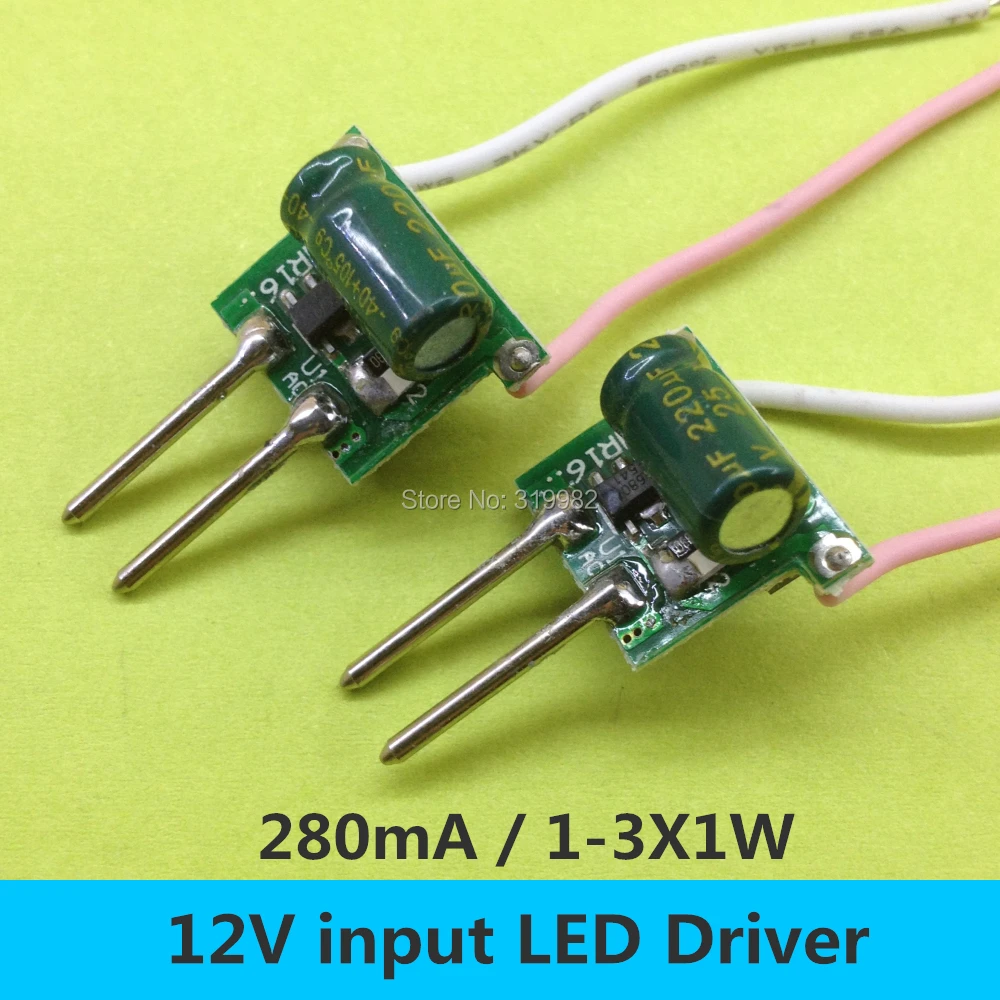 100 шт. MR16 2pin 12V Светодиодный драйвер 1-3X1W трансформатор низкого напряжения 2 фута 280MA постоянный ток 1 Вт 3 Вт Высокая мощность лампы питания