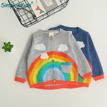 

Simplee Kids Sunshine Rainy Ins Stylish Cardigans Girls Rainbow Embroidery Jacket Spring Autumn Baby Girl Sweaters Outerwear