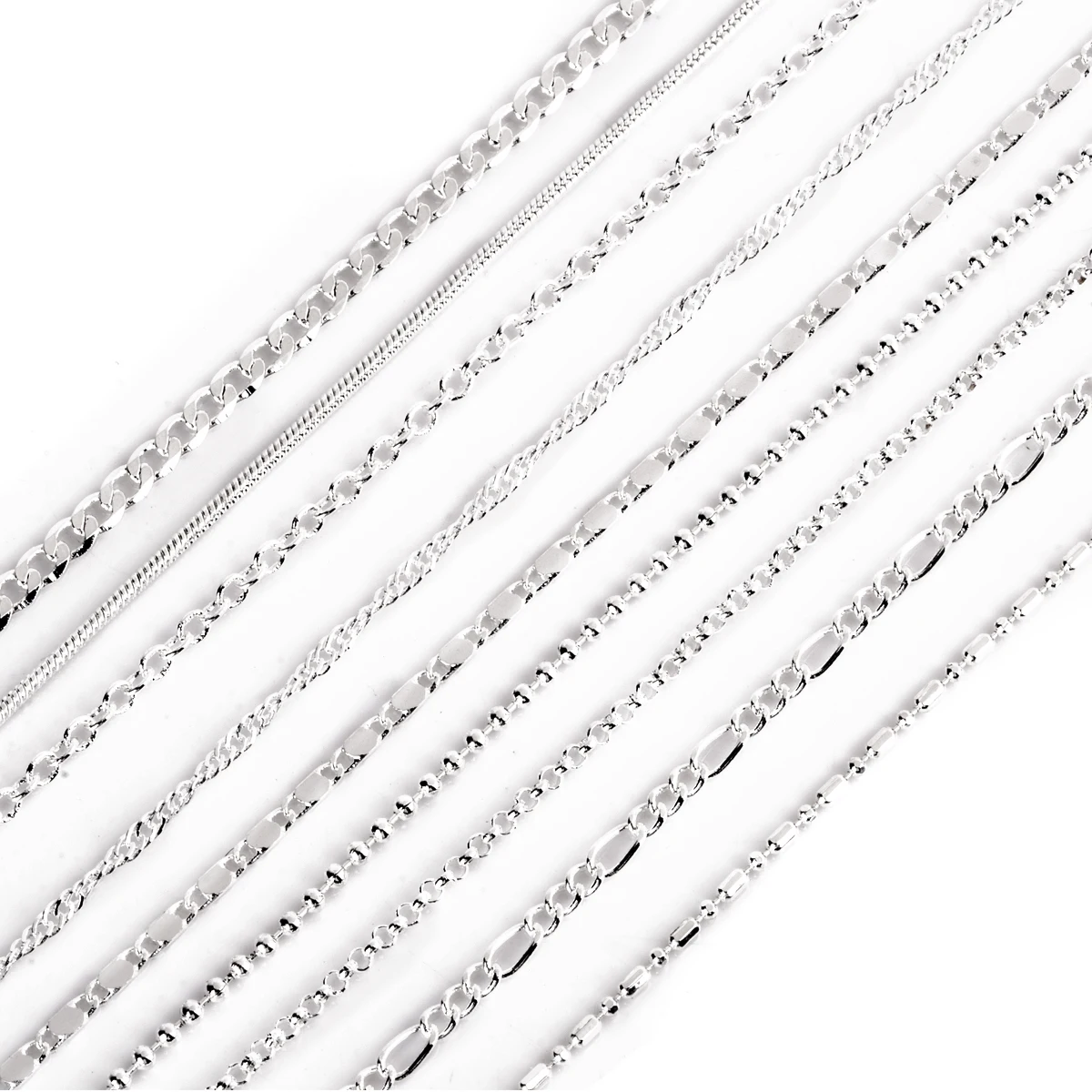 Shellhard Fashion Making Jewelry Vintage Silver Plated Water Wave Chain Figaro Flat Bead Chain Necklace Femme Bijoux 16-30inch