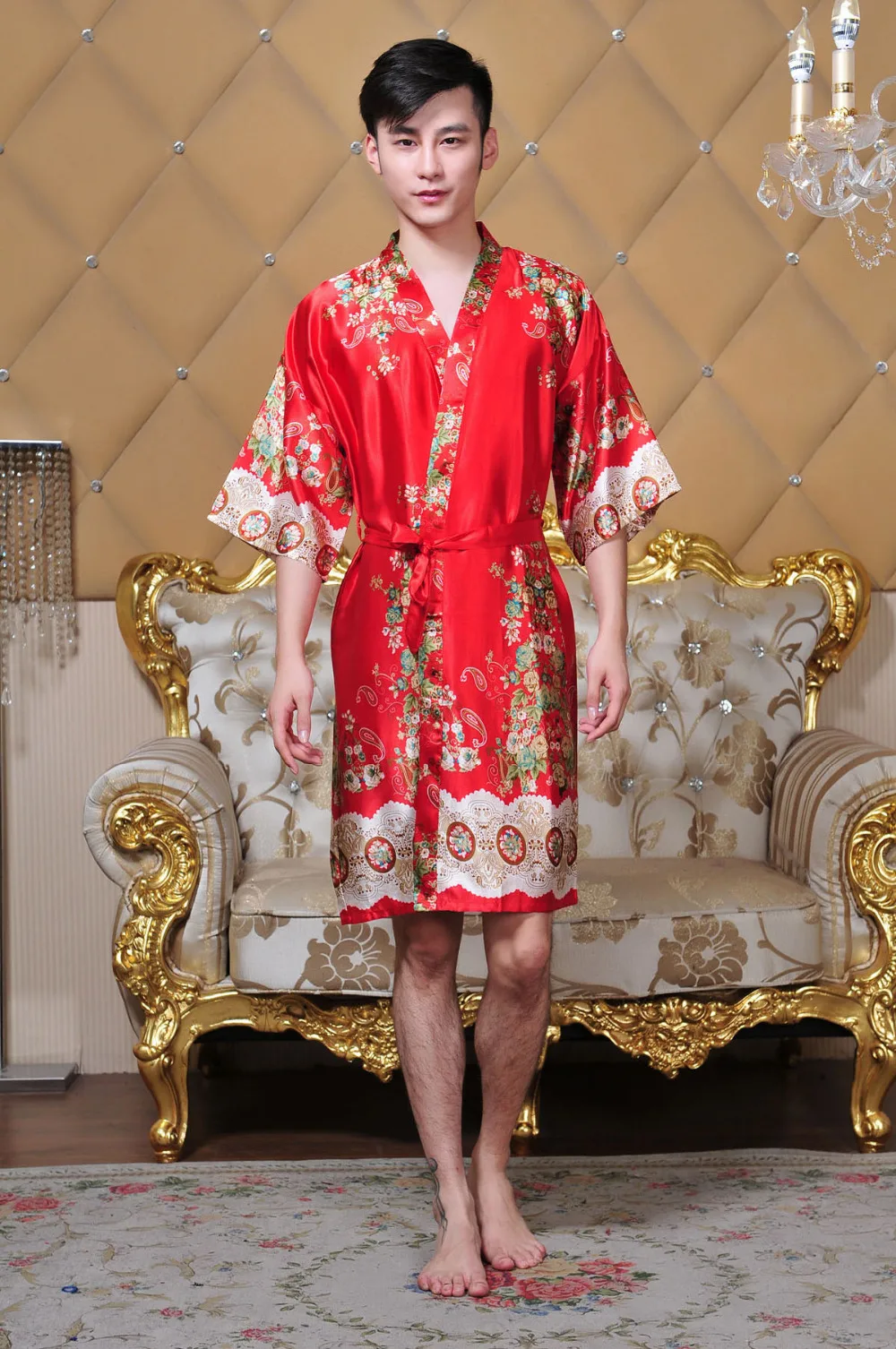 Новая летняя черная китайская мужская шелковая ручная роспись кафтан Lounge одежда для сна халат с поясом свободный размер 14 цветов 0113