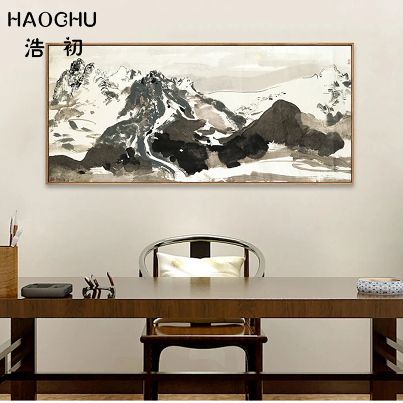 HAOCHU Длинная черная белая гора облако Китайская Картина на холсте